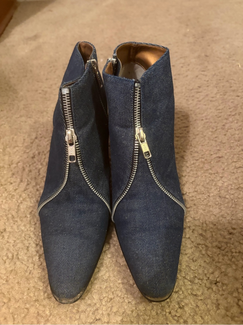 Denim Front-Zip Women's Ankle Booties - Navy